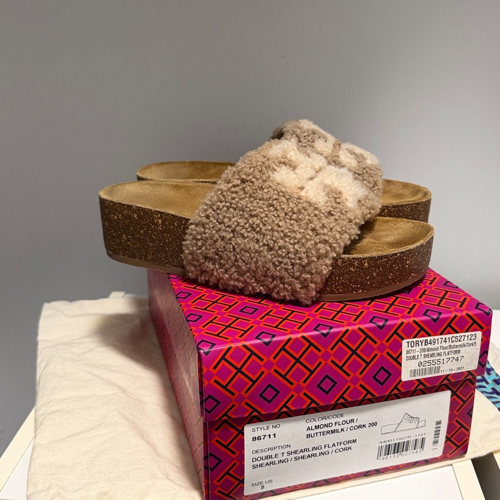 Tory Burch double t shearling flatform